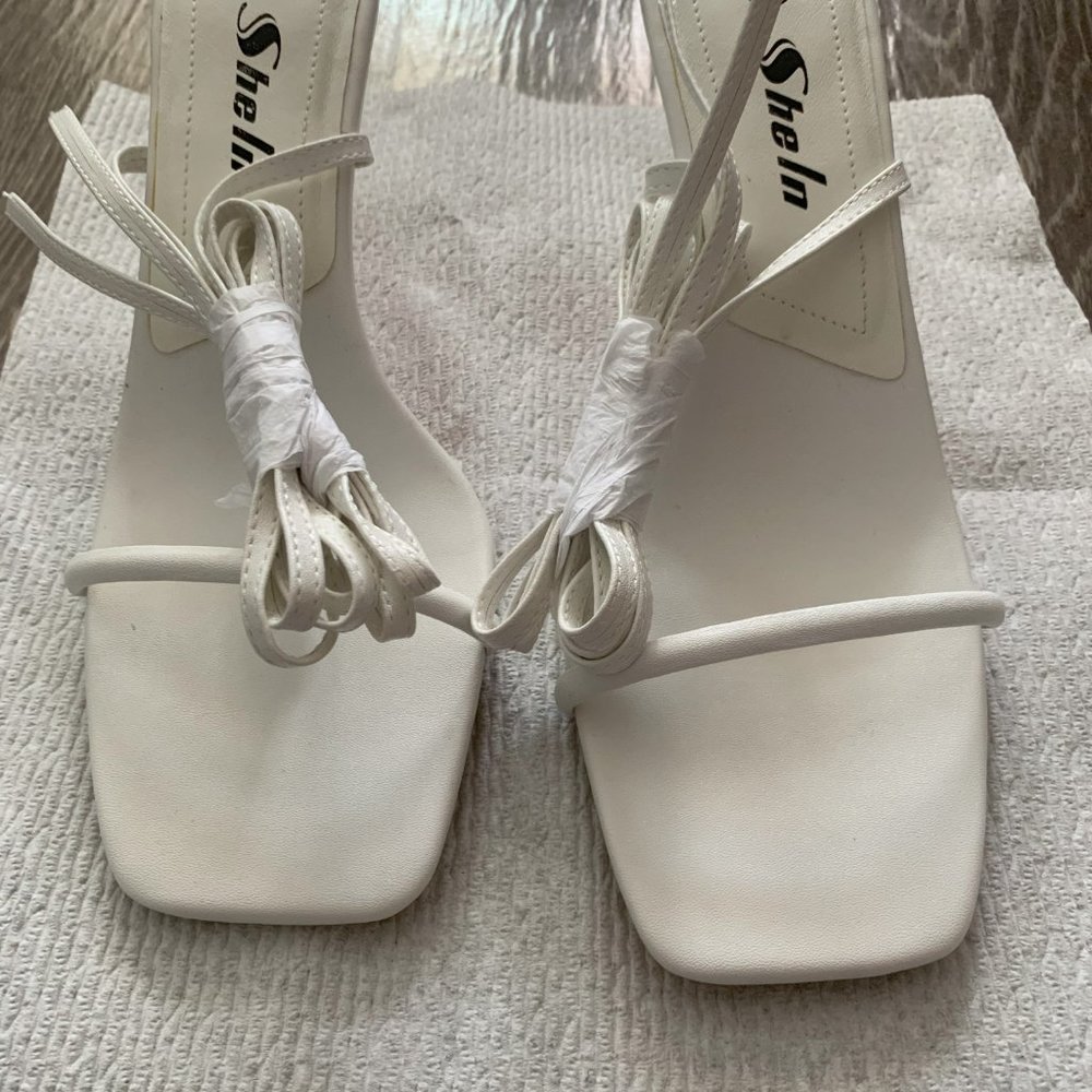SHEIN Vegan Leather Square Toe Self-Tie Stiletto Heels